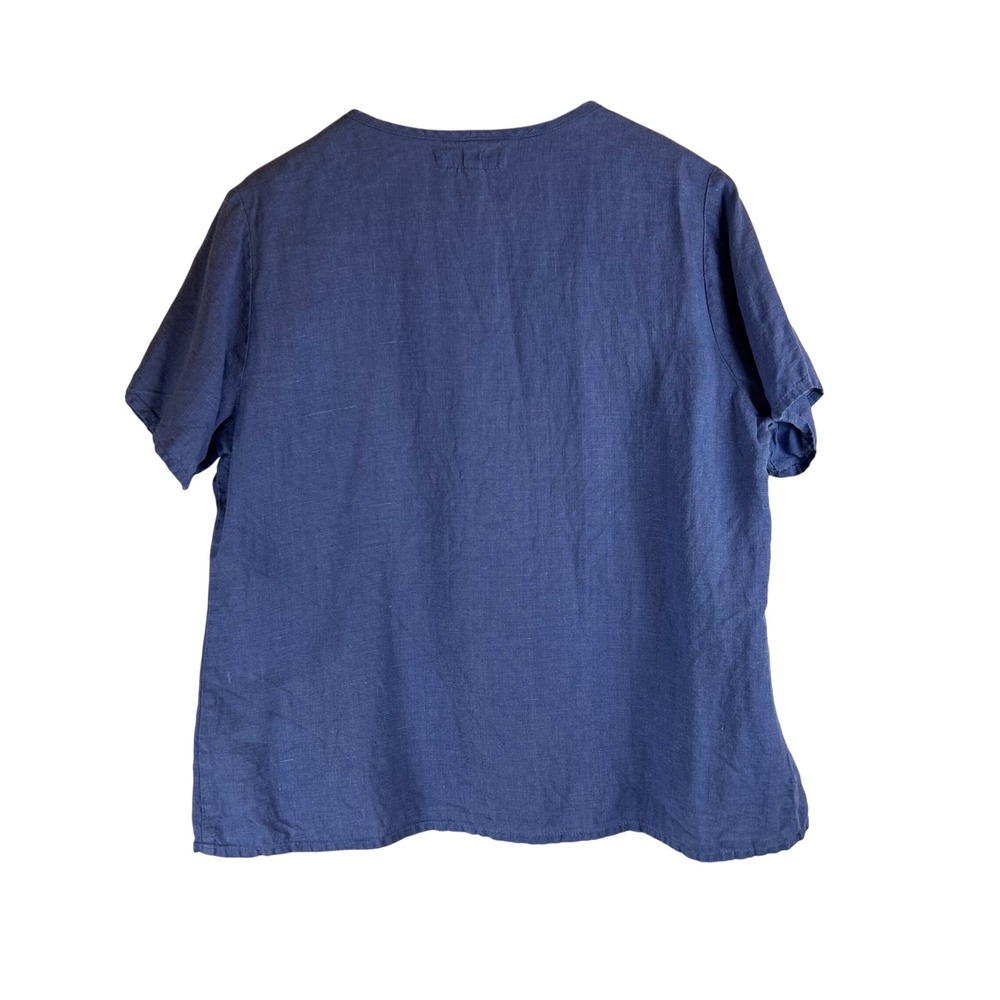 FLAX Womens Blue 100% Linen Short Sleeve Scoop Neck Boxy Top - Picture 2 of 8
